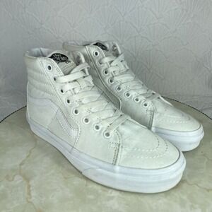 Vans High Top Skate Shoes Women Size 7.5 White Canvas Streetwear Casual Sneakers